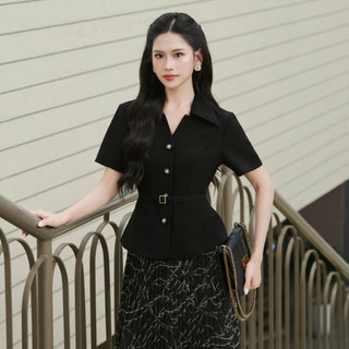 Áo Công Sở Nữ Dáng Peplum Cổ Bẻ Đai Eo LAMER L65D25Q005