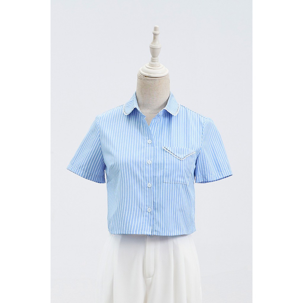 Ảnh Áo Sơ Mi Nữ Croptop Tay Ngắn Cổ Sen, Áo Kiểu Nữ Trẻ Trung VIEN TRAN O61H24H028 4