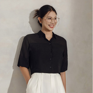 Áo Sơ Mi Croptop Cánh Dơi Cổ Đức VIENNE TRAN Áo Kiểu Công Sở Vải Tơ Nhật Sang Trọng, Thoải Mái V61H23H001 V61H25H017