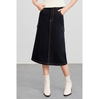 Chân váy jean dáng midi VIEN TRAN suông nắp túi giả V62T24Q006