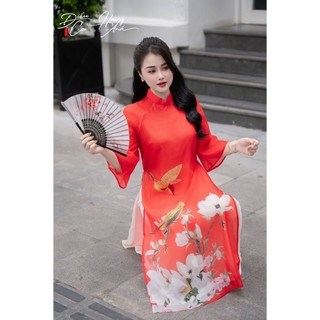 Áo Dài Cách Tân Nữ LAMER Lụa Tơ Đính Kết Thủ Công Cao Cấp 2 Tà Có Lớp Lót, Áo Dài Hoàng Anh S61A23Q011 (k kèm quần)