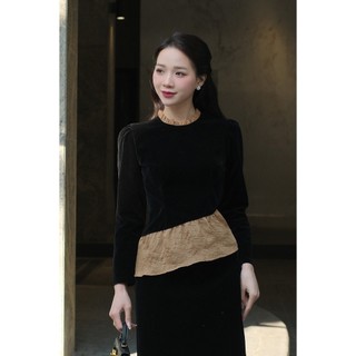 Áo Nhung Dáng Ôm Dài Tay Phối Chân Váy Nhung Dài Dáng Suông LAMER O61B24T002 O62T24T001