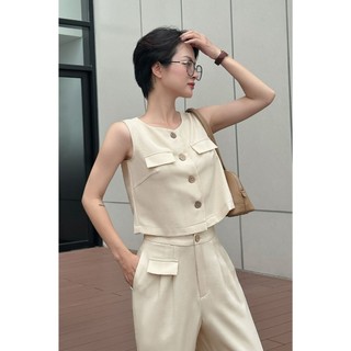 Áo Sát Nách LAMER Dáng Croptop Cổ Tròn Phối Quần Suông Dáng Rộng Cạp Cao V65D24H058, V64W24Q016