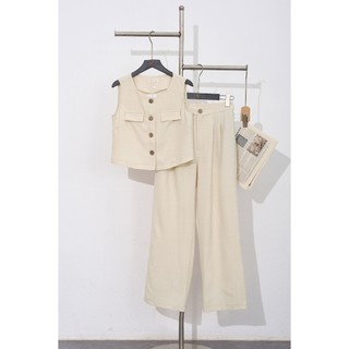 Áo Sát Nách LAMER Dáng Croptop Cổ Tròn Phối Quần Suông Dáng Rộng Cạp Cao V65D24H058, V64W24Q016