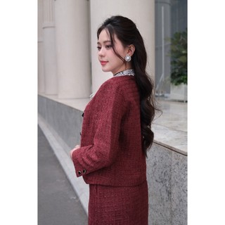 Áo Khoác Dạ Dáng Ngắn Phối Cổ Phối Chân Váy Dạ Dáng Dài Suông LAMER L65W24T020 L62T24T002
