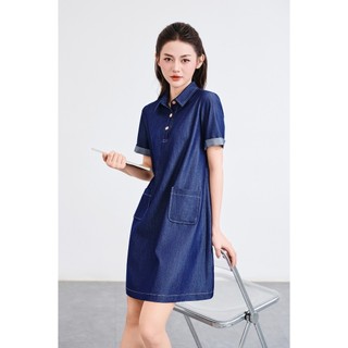 Đầm suông nữ cổ bổ trụ túi ốp jean lụa VIEN TRAN V63T25H005