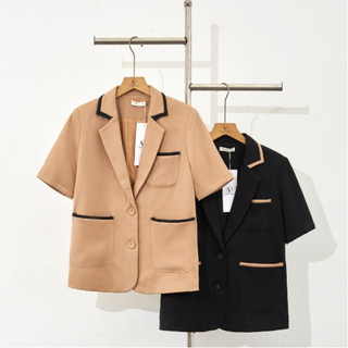 Áo Blazer Nữ Tay Ngắn Dáng Suông Phối Viền VIEN TRAN V65B25Q004