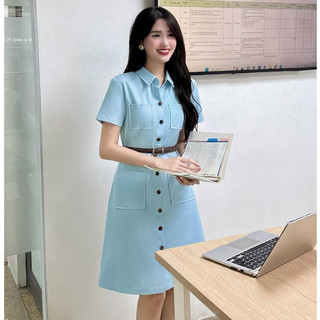 Đầm nữ dáng A VIEN TRAN túi ốp diễu chỉ đai rời V63R24H002 (không kèm thắt lưng)