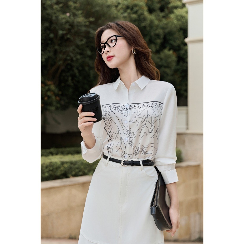 Ảnh Áo Sơ Mi Lụa LAMER Dáng Suông Dài Tay In Họa Tiết L61H24Q018 2