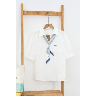 Áo Kiểu Nữ Sơ Mi LAMER FASHION Công Sở Ngắn Tay Dáng Suông Phối Khăn Liền H61H24H002