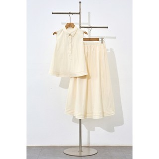 Áo Kiểu Nữ Sát Nách LAMER FASHION Cổ Trụ Mí Gấu Phối Chân Váy Xòe Dài Eo Chun V61B25H013 V62L25H003