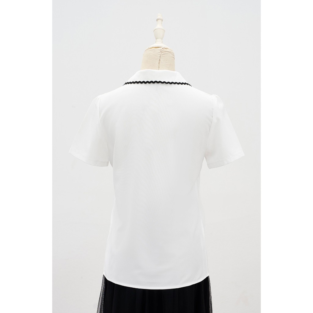 Ảnh Áo sơ mi nữ dáng suông đắp ren, hoa cài LAMER L61B25H001 2