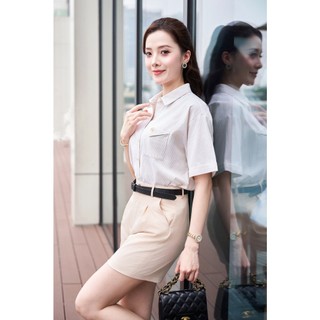 Áo Sơ Mi Dáng Rộng Ngắn Tay Áo Sơ Mi Kẻ Sọc Trẻ Trung LeH H61H25H001