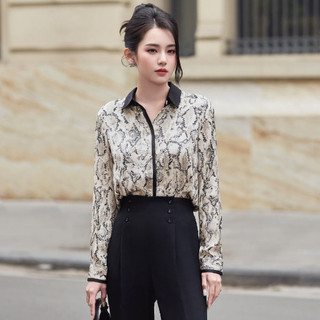 Áo Sơ Mi Nữ Lụa Họa Tiết Phối Cổ LAMER nữ tính, sang trọng L61H25Q006