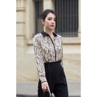 Áo Sơ Mi Nữ Lụa Họa Tiết Phối Cổ LAMER nữ tính, sang trọng L61H25Q006