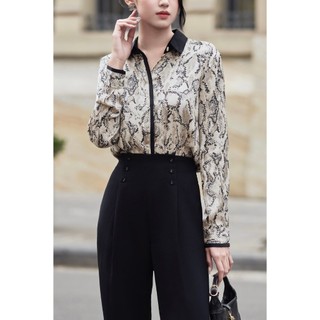 Áo Sơ Mi Nữ Lụa Họa Tiết Phối Cổ LAMER nữ tính, sang trọng L61H25Q006