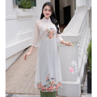 Áo Dài Cách Tân Nữ LAMER Dáng Suông Tay Lỡ 2 Tà Lụa Tơ Óng Đính Kết Thủ Công Áo Dài Vân Tước S61A23Q009
