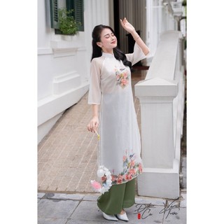 Áo Dài Cách Tân Nữ LAMER Dáng Suông Tay Lỡ 2 Tà Lụa Tơ Óng Đính Kết Thủ Công Áo Dài Vân Tước S61A23Q009