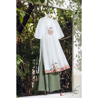 Áo Dài Cách Tân Nữ LAMER Dáng Suông Tay Lỡ 2 Tà Lụa Tơ Óng Đính Kết Thủ Công Áo Dài Vân Tước S61A23Q009