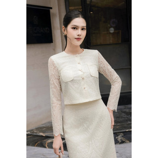 Áo Kiểu Nữ Ren Cổ Tròn Dài Tay Phối Chân Váy Ren Dáng Suông Dài L61H25Q011 L62T25Q003