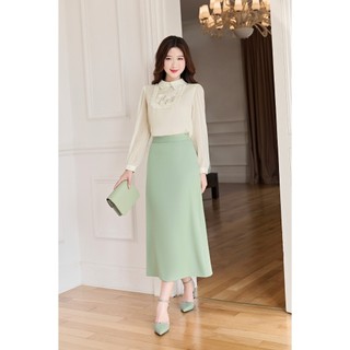 Áo Sơ Mi Nữ LAMER Dài Tay Dáng Suông, Áo Sơ Mi Lụa Công Sở Bèo Ngực Đính Hoa L61B24Q023