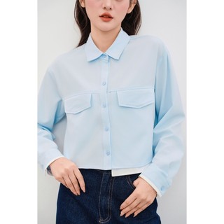 Áo Sơ Mi Nữ Dáng Croptop Vai Chờm Phối Màu VIEN TRAN V61H25Q005 O61H25Q008