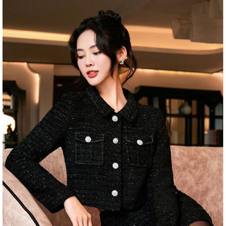 Áo Dạ Tweed Dài Tay Dáng Croptop Cổ Bẻ Cài Cúc VIEN TRAN V65W23T012