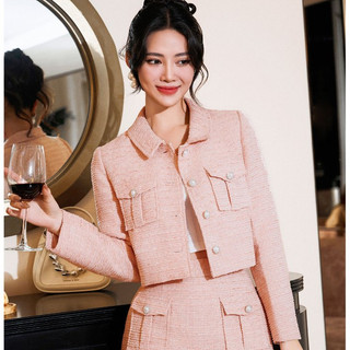 Áo Dạ Tweed Dài Tay Dáng Croptop Cổ Bẻ Cài Cúc VIEN TRAN V65W23T012