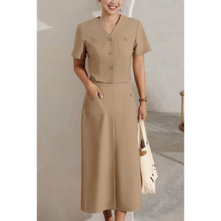 Áo Sơ Mi Croptop Cổ Tim Phối Cùng Chân Váy Dáng Dài, Set Đồ Công Sở Thanh Lịch VIEN TRAN  V65D24H005  V62M24Q011