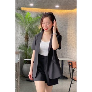 Set Áo vest đờ mi cổ 2 ve phối Quần short ly súp LAMER O65D24H005, O64S24H003