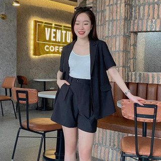 Set Áo vest đờ mi cổ 2 ve phối Quần short ly súp LAMER O65D24H005, O64S24H003