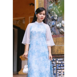 Áo dài cách tân họa tiết hoa dáng suông phối tay LAMER O61A24Q025