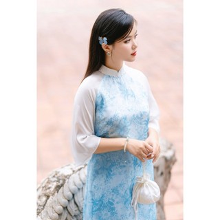 Áo dài cách tân họa tiết hoa dáng suông phối tay LAMER O61A24Q025
