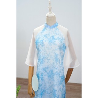 Áo dài cách tân họa tiết hoa dáng suông phối tay LAMER O61A24Q025