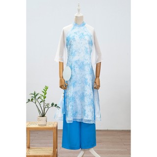 Áo dài cách tân họa tiết hoa dáng suông phối tay LAMER O61A24Q025