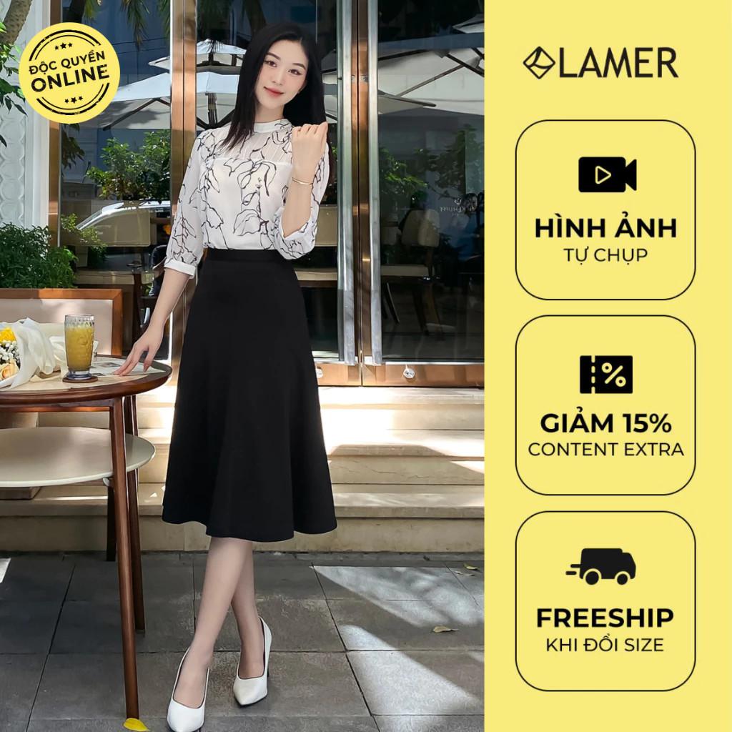 Ảnh Áo Sơ Mi Nữ Cổ Tàu Tròn Mí Ngực LAMER Áo Công Sở Nữ Tay Lỡ Dáng Suông Hoạ Tiết Thanh Lịch O61B24Q003 2