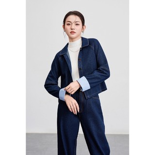 Áo Khoác Denim Diễu Chỉ Cổ Bẻ Áo Khoác Jean Dáng Ngắn VIEN TRAN V65O25Q012