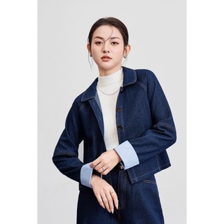 Áo Khoác Denim Diễu Chỉ Cổ Bẻ Áo Khoác Jean Dáng Ngắn VIEN TRAN V65O25Q012