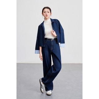 Áo Khoác Denim Diễu Chỉ Cổ Bẻ Áo Khoác Jean Dáng Ngắn VIEN TRAN V65O25Q012