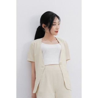 Áo Blazer Nữ Cổ V Tay Ngắn Phối Quần Short Cạp Liền Vải Dày Dặn VIEN TRAN V64S24H002,V65D24H017