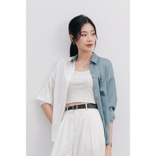 Áo Sơ Mi Nữ Phối 2 Màu Cá Tính Sơ Mi Lụa Dài Tay Năng Động Thanh Lịch VIEN TRAN V61H24Q015