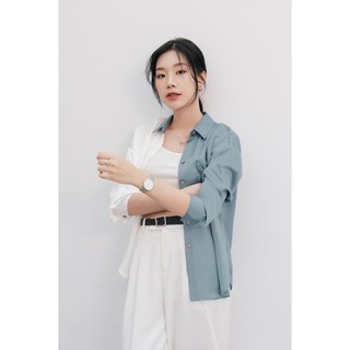 Áo Sơ Mi Nữ Phối 2 Màu Cá Tính Sơ Mi Lụa Dài Tay Năng Động Thanh Lịch VIEN TRAN V61H24Q015
