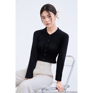 Áo len nữ VIEN TRAN dệt họa tiết, cổ peterpan V61W23T018
