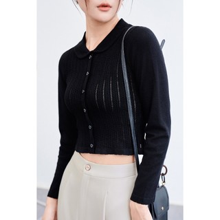 Áo len nữ VIEN TRAN dệt họa tiết, cổ peterpan V61W23T018