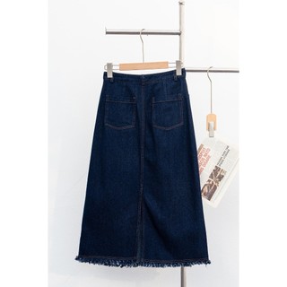 Chân Váy Jean Công Sở LAMER FASHION Nữ Dáng Dài Tua Gấu Có Túi V62M23Q009