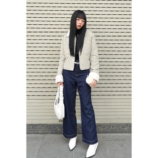 Quần Jean Ống Rộng Nữ LAMER FASHION Dáng Ống Rộng Diễu Chỉ Xanh Đậm Cá Tính Trẻ Trung V64J24Q019