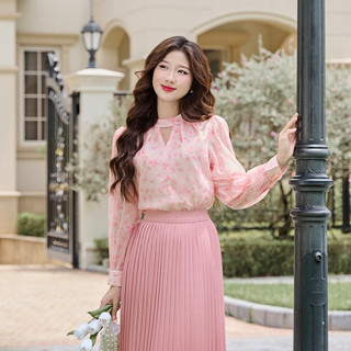 Áo nữ cổ tàu LAMER dáng suông tay bồng, áo sơ mi công sở điệu đà thanh lịch O61B24H008, O61B24Q015, L61B25Q002