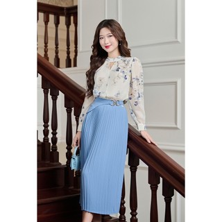 Áo nữ cổ tàu LAMER dáng suông tay bồng, áo sơ mi công sở điệu đà thanh lịch O61B24H008, O61B24Q015, L61B25Q002