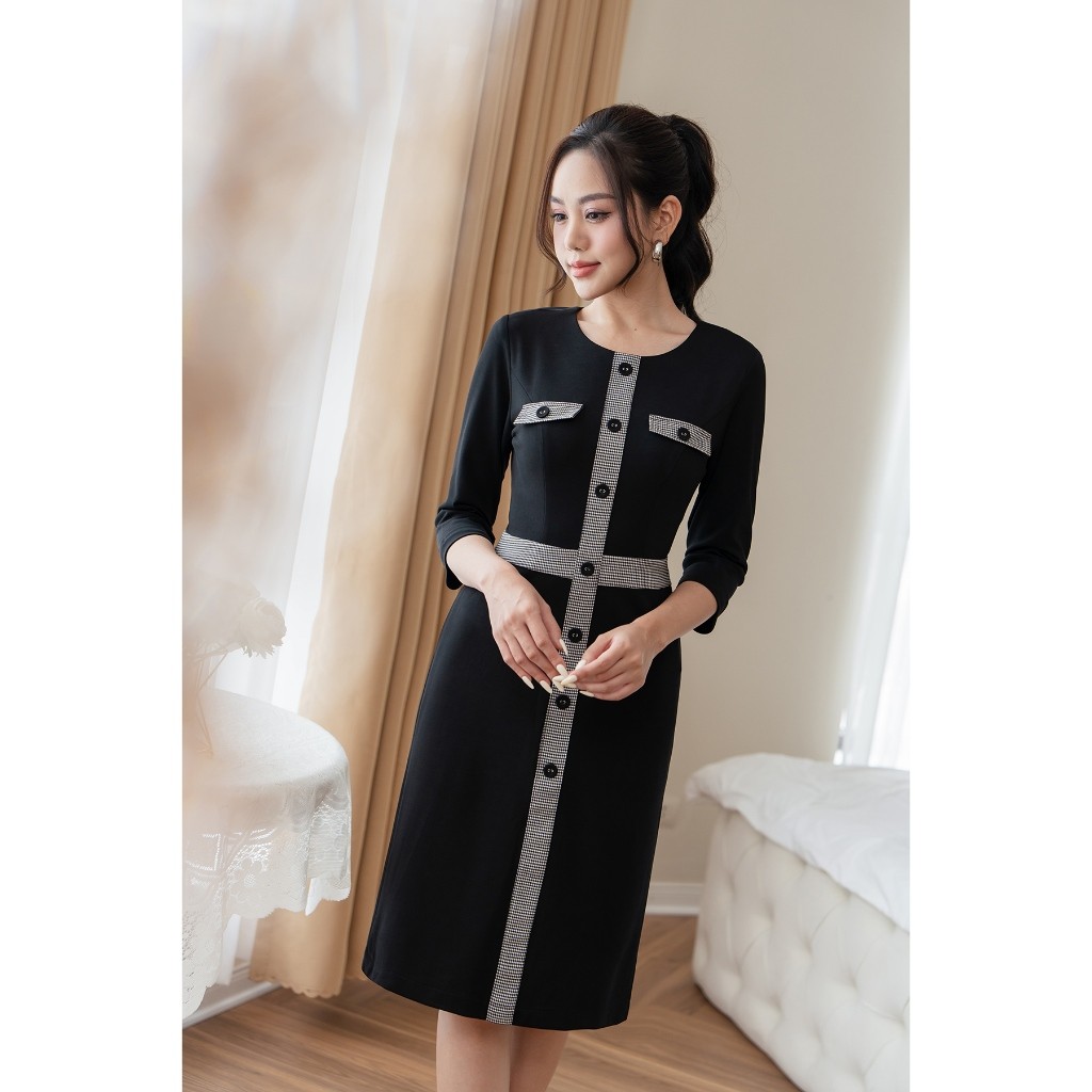 Ảnh Đầm nữ dáng nẹp đính khuy LAMER L63F23Q027 3