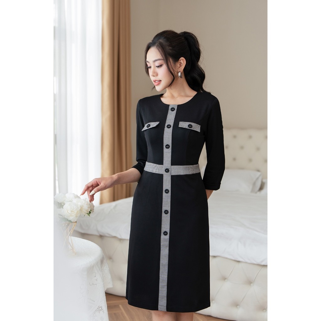 Ảnh Đầm nữ dáng nẹp đính khuy LAMER L63F23Q027 2